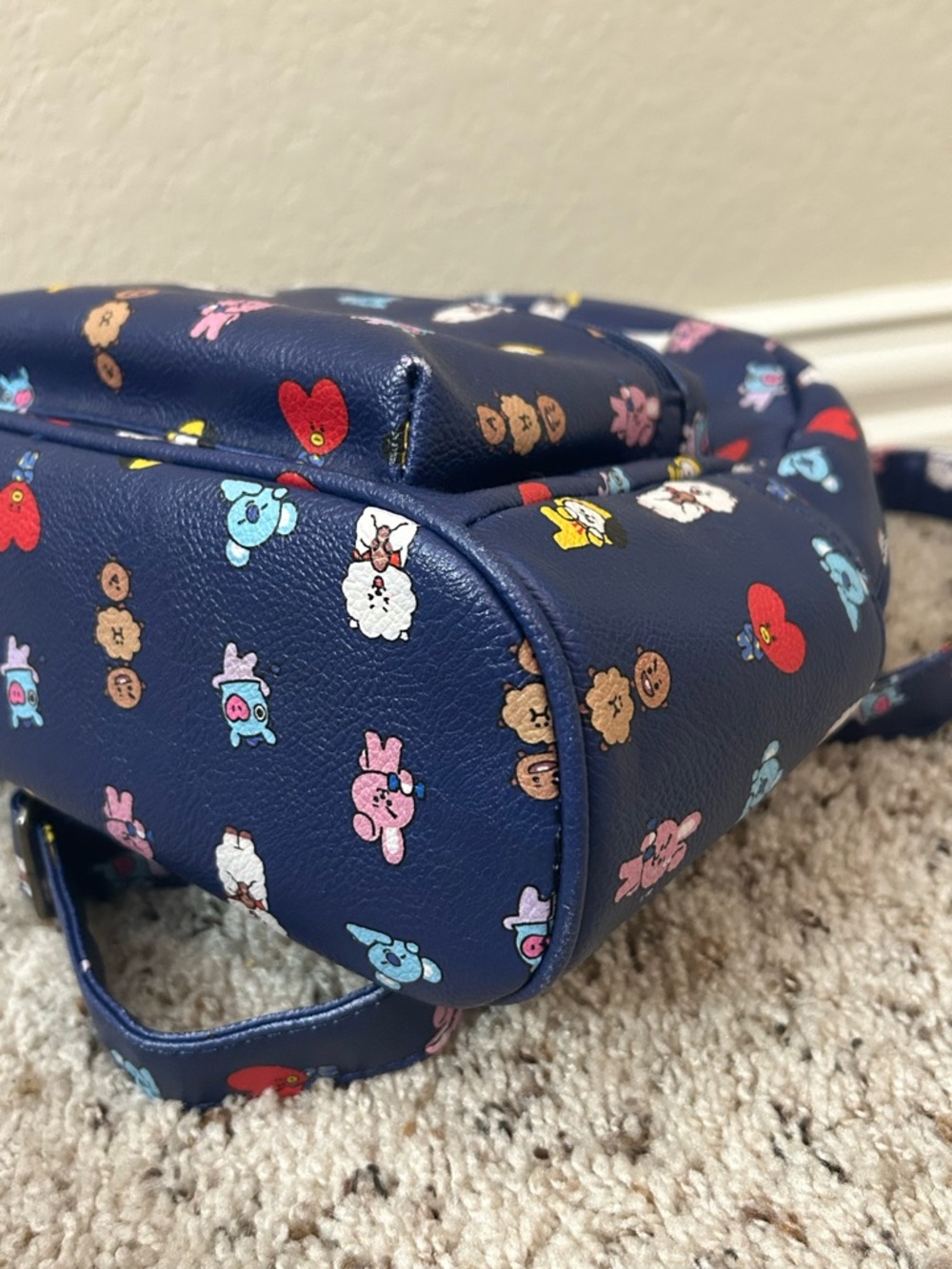 BT21 Girls Mini Backpack Navy Blue Character Print Faux Leather - Picture 6 of 8